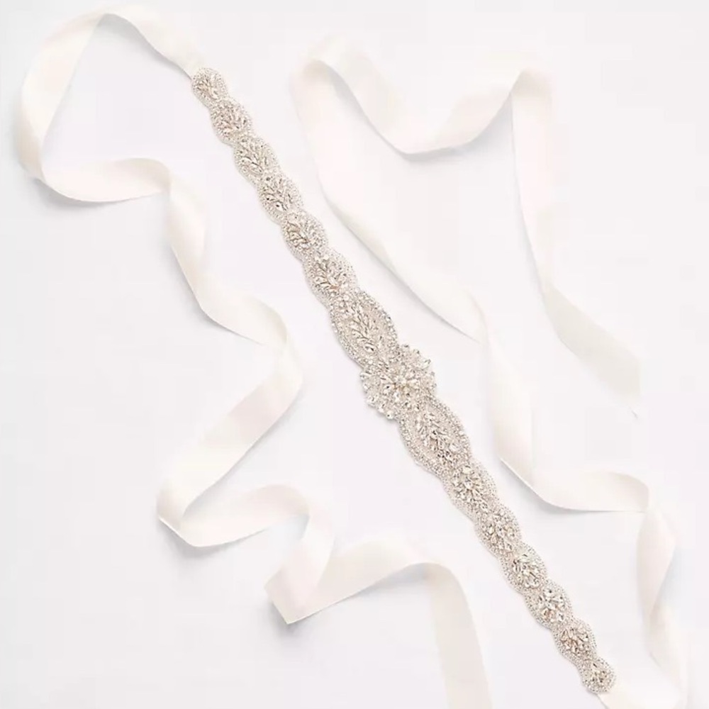 Bridal Graduated Scallops Beaded Satin Sash